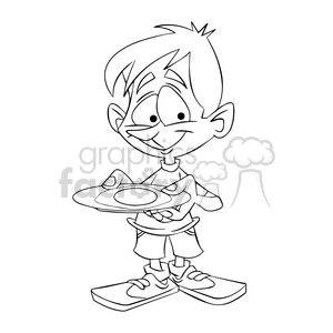 black and white image of kid holding breakfast huevo frito negro