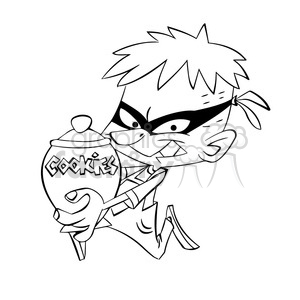clipart - black and white image of boy stealing the cookie jar robo negro.