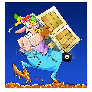clipart - moving guy carrying a dolly through mud barro.