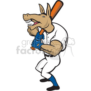 clipart - donkey baseball player batting front.