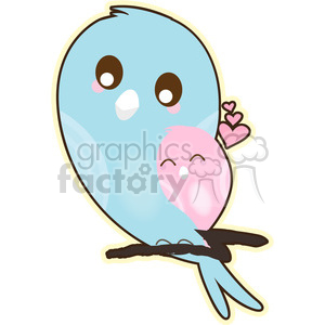 cute cartoon bird love cuddle blue pink family relationship friends hearts