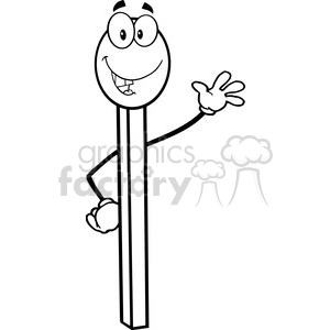 clipart - Royalty Free RF Clipart Illustration Black And White Happy Match Stick Cartoon Mascot Character Waving.