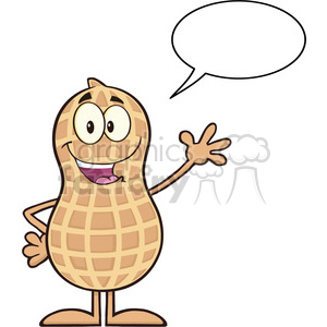 8626 Royalty Free RF Clipart Illustration Happy Peanut Cartoon Character Waving Vector Illustration Isolated On White With Speech Bubble clipart.