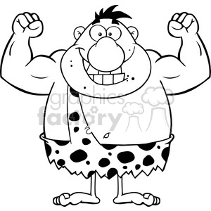 8420 Royalty Free RF Clipart Illustration Black And White Smiling Caveman Cartoon Character Flexing Vector Illustration Isolated On White clipart. Commercial use image # 396773