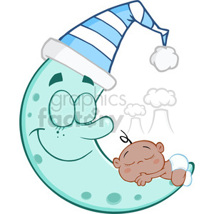 6988 Royalty Free RF Clipart Illustration Cute African American Baby Boy Sleeps On Blue Moon Cartoon Characters clipart. Royalty-free image # 396883