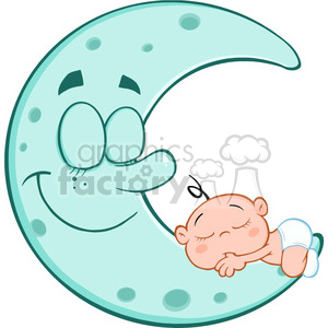 Royalty Free RF Clipart Illustration Cute Baby Boy Sleeps On Blue Moon Cartoon Characters clipart.