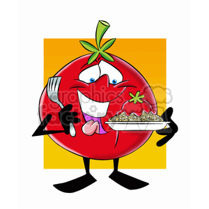 tom the cartoon tomato character eating pasta clipart. Commercial use image # 397412