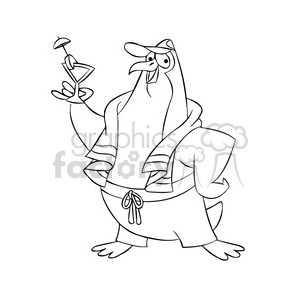 sal the cartoon penguin character on vacation black white clipart.