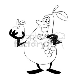 paul the cartoon pear character eating fruit black white clipart.