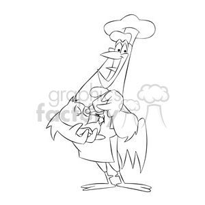 cartoon chicken feeding a baby chick black white clipart. Royalty-free image # 397532