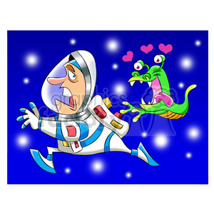 scott the astronaut cartoon character chased by alien clipart.