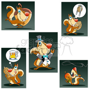 squirrel animal running acorn character set mascot
