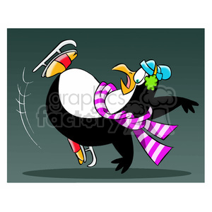 sal the cartoon penguin character falling while ice skating black white  clipart #397822 at Graphics Factory.