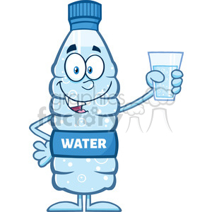 royalty free rf clipart illustration smiling water plastic bottle cartoon  mascot character holding a water glass vector illustration isolated on  white #398900 at Graphics Factory.