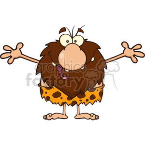 smiling male caveman cartoon mascot character with open arms for a hug vector illustration clipart.