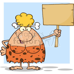 clipart - happy cave woman cartoon mascot character holding a wooden board vector illustration.