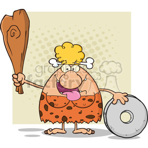 happy cave woman cartoon mascot character holding a club and showing whell vector illustration clipart.