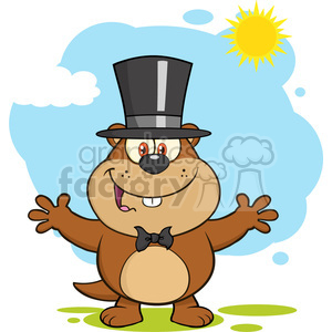royalty free rf clipart illustration smiling marmot cartoon character with open arms in groundhog day vector illustration with background clipart. Royalty-free image # 399355