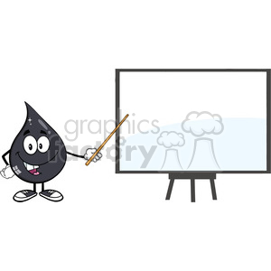 royalty free rf clipart illustration talking petroleum or oil drop cartoon character giving a presentation vector illustration isolated on white background .
