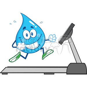 clipart - royalty free rf clipart illustration healthy water drop cartoon character running on a treadmill vector illustration isolated on white.