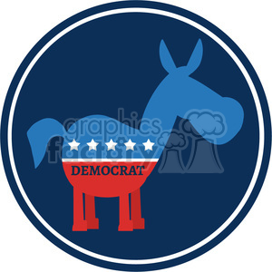 democrat donkey cartoon blue circale label vector illustration flat design style isolated on white clipart.