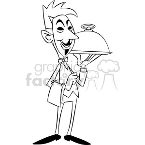 black and white vector clipart image of anonymous waiter .