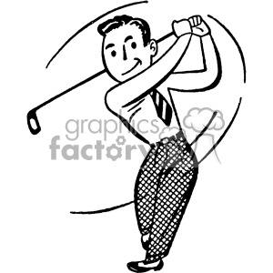 vintage retro old black+white guy golfer golfing man playing cartoon