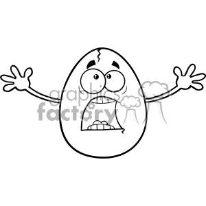 10968 Royalty Free RF Clipart Black And White Scared Cracked Egg Cartoon Mascot Character With Open Arms Vector Illustration clipart.