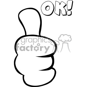 clipart - 10689 Royalty Free RF Clipart Black And White Cartoon Hand Giving Thumbs Up Gesture Vector With Text OK.