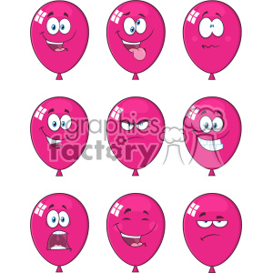 10770 Royalty Free RF Clipart Violet Balloons Cartoon Mascot Character Expressions Set Vector Illustration