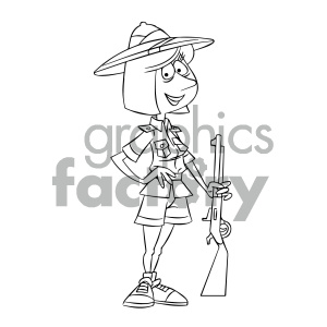 clipart - black and white cartoon woman hunter.