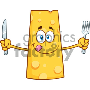 Hungry Cheese Cartoon Mascot Character Holding A Knife and Fork Vector Illustration Isolated On White Background clipart. Commercial use image # 404654