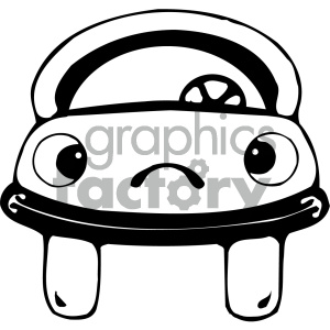 black and white car with sad face clipart.