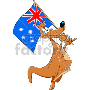 cartoon kangaroo holding the australian flag clipart.
