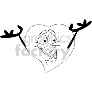 black and white happy cartoon heart clipart.