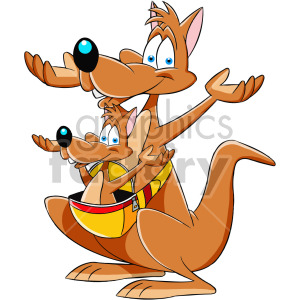 clipart - cartoon kangaroo with baby.