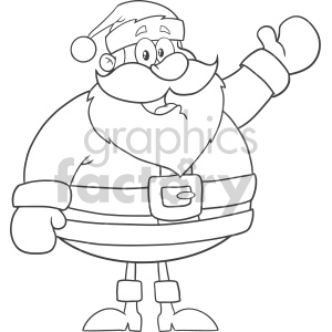 Black And White Happy Santa Claus Cartoon Mascot Character Waving Hand Drawing Vector Illustration Isolated On White Background clipart.