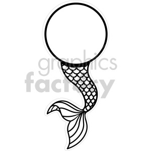 clipart - black white mermaid tail frame cut file.