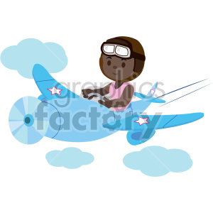 cartoon african american girl flying an airplane clipart. Commercial use image # 408388