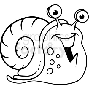 cartoon snail black white vector clipart .
