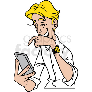 man laughing at his phone vector clipart .