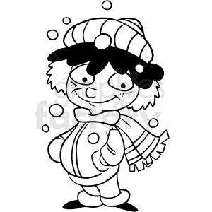 clipart - black and white cartoon kid bundled up for winter vector clipart.