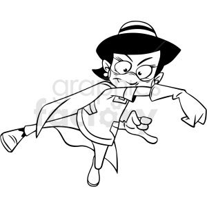 black and white cartoon nurse punching vector clipart .