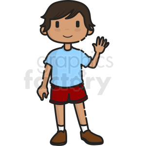 cartoon boy waving hello up vector clipart animation. Commercial use animation # 413270