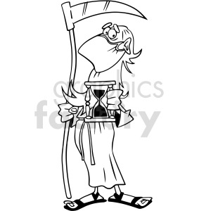 clipart - black and white father time wearing mask vector clipart.