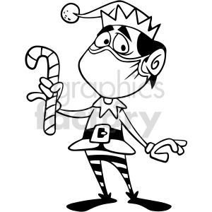 clipart - black and white Santa elf wearing mask vector clipart.