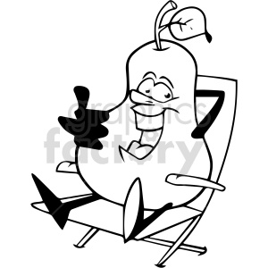 clipart - cartoon black and white pear sitting in lounge chair clipart.
