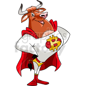 clipart - cartoon bitcoin bull vector clipart.
