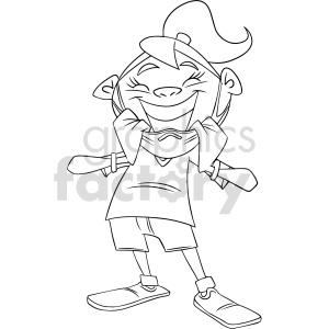 black and white cartoon girl removing mask vector clipart .