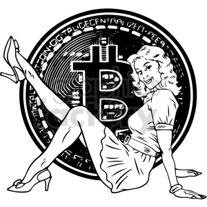 clipart - black and white pinup bitcoin girl clipart.